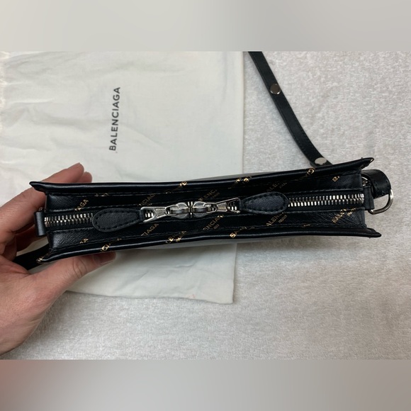 Balenciaga Allover Black Bazar Logo Pochette Shoulder Crossbody Bag - Picture 10 of 16